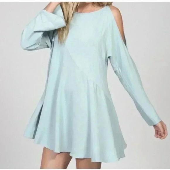 Free People Tunic Dress Top Size XS Mint Cold Shoulder Asymmetrical Hem Boho - Picture 2 of 13